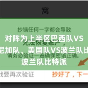 对阵为上半区巴西队VS多米尼加队、美国队VS波兰队比特派